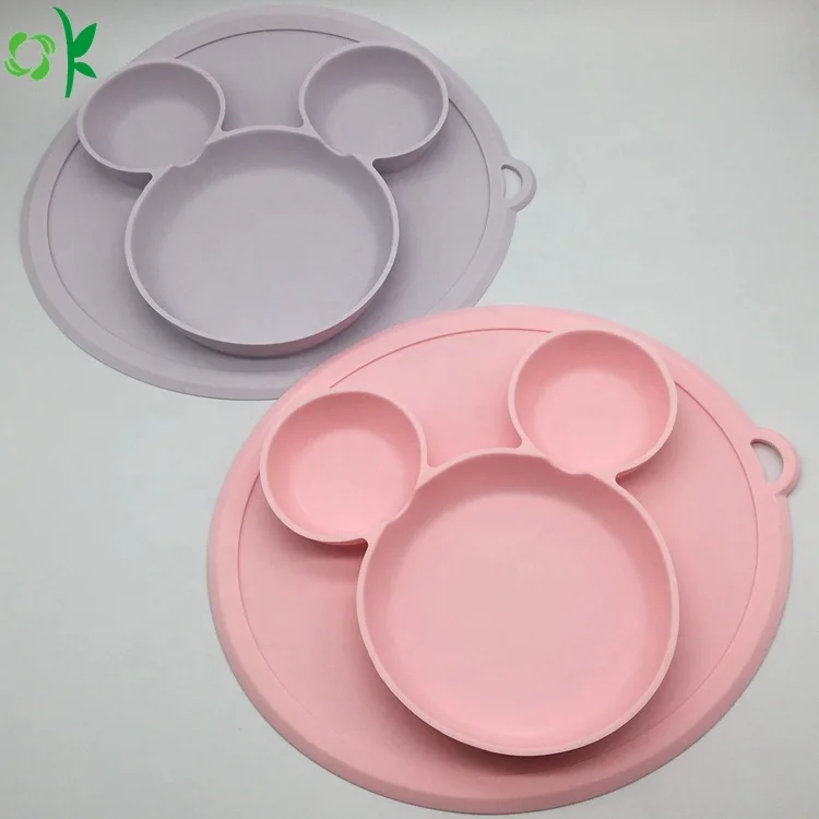 

OKSILICONE Mickey Shape Silicone Baby Feeding Plate Cartoon Tableware For Silicone Bowl Kids Dishes Suction Tray Place Mat Plate, As picture shown/customized