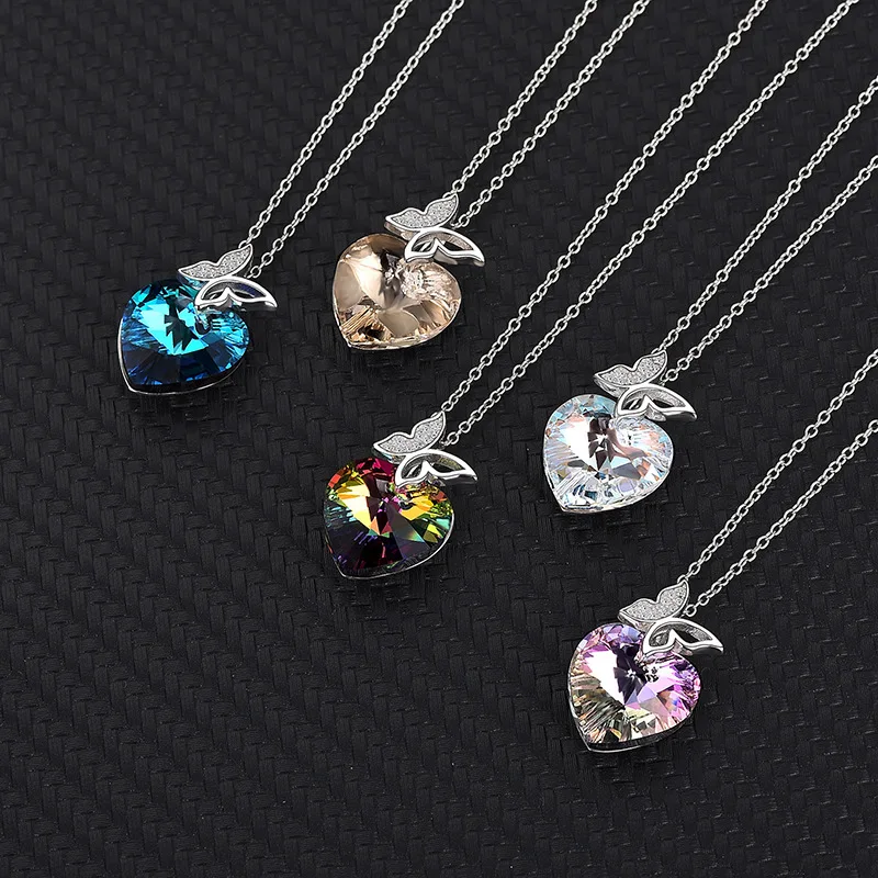 

Custom 925 Silver Crystal Diamond Heart Pendants for womens Butterfly Necklace Tarnish Free Chain Silver Necklace