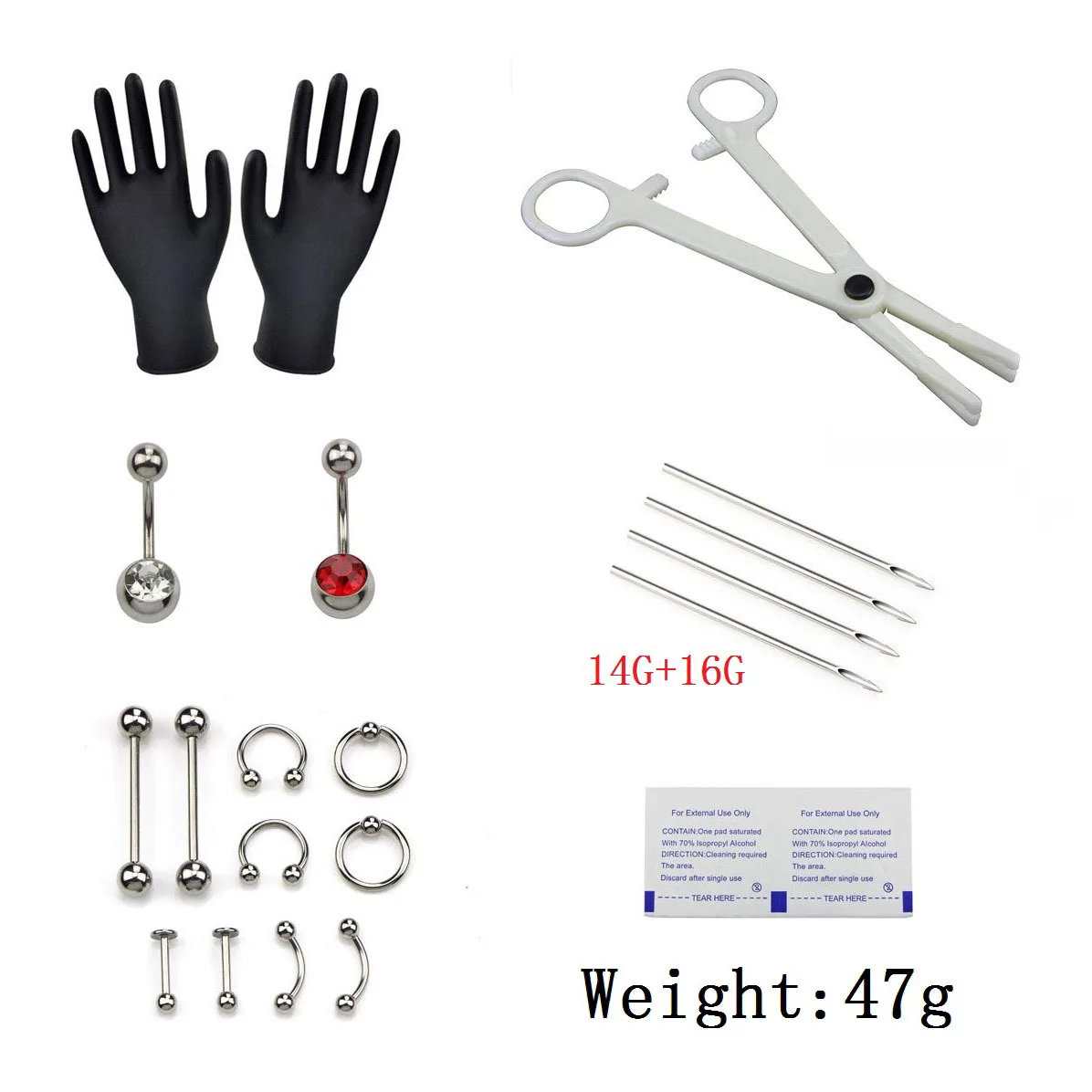 

21 pcs set Human body jewelry piercing Disposable piercing tools, As pic