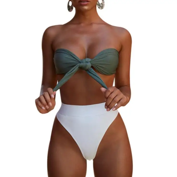 

2021 High Waist Swimwear High Quality 2 piece Sexy Bikini For Women, White,green or customized colors