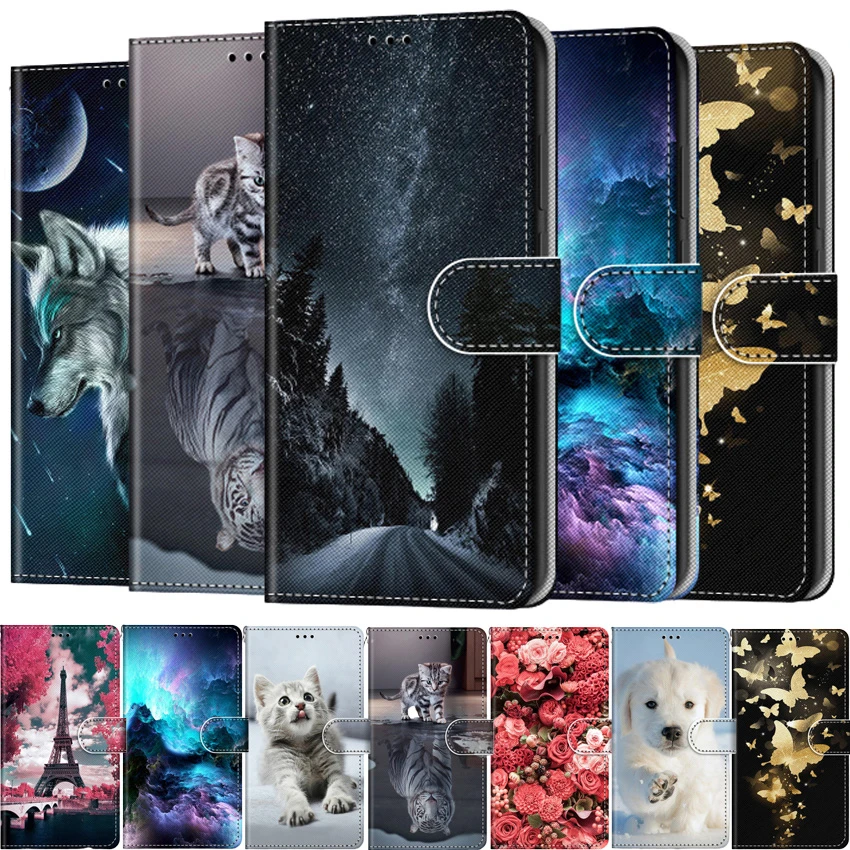 

Flip Leather Phone Case For ZTE Axon 11 SE Blade A3 A5 A7 2020 2019 L8 Wallet Card Holder Stand Book Cover Cat Dog Painted Coque