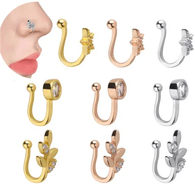 

OUYE Best-selling new stainless steel diamond-studded U-shaped female nose ring wholesale piercing jewelry, Picture shows