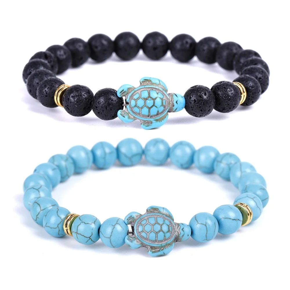 

Natural Stone Lava Blue Turquoise Beads Bracelet Turquoise Sea Turtle Bracelet For Women