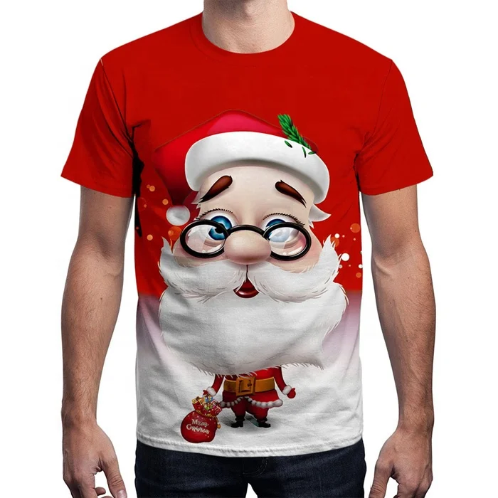 

Hot sale sublimation print polyester tshirts Merry Christmas t shirts short sleeve tees for men, Customized colors