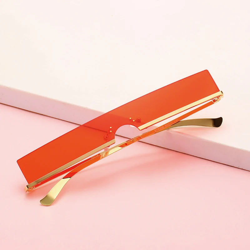 

2021 New European and American personality rimless sunglasses rectangular small frame fashion street photo sunglasses for men an