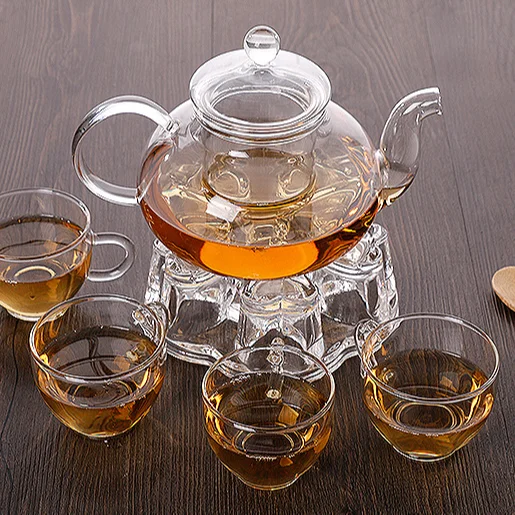 

direct heat high borosilicate transparent glass kettle teapot heater with infuser glass tea jug