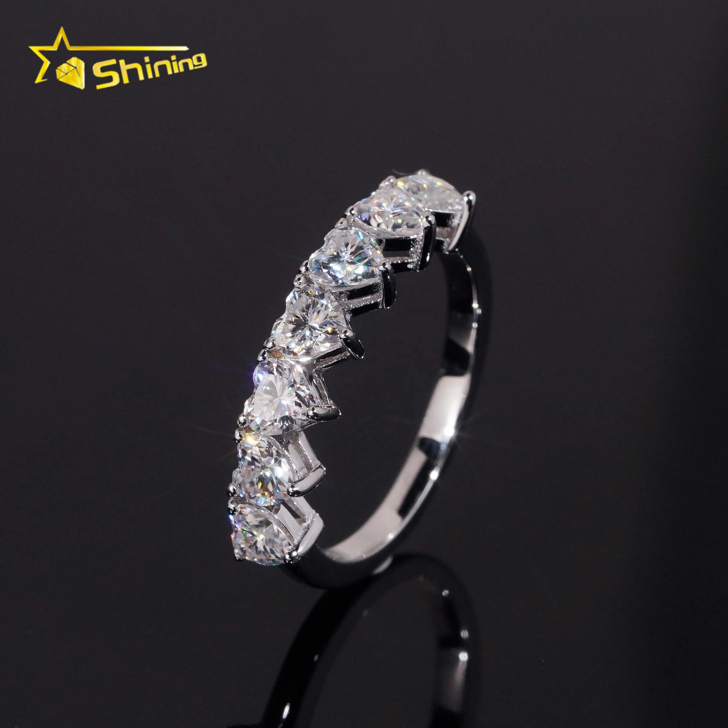Hot Sale Factory Price 925 Sterling Silver Heart 4mm Half Eternity Moissanite Rings for Women