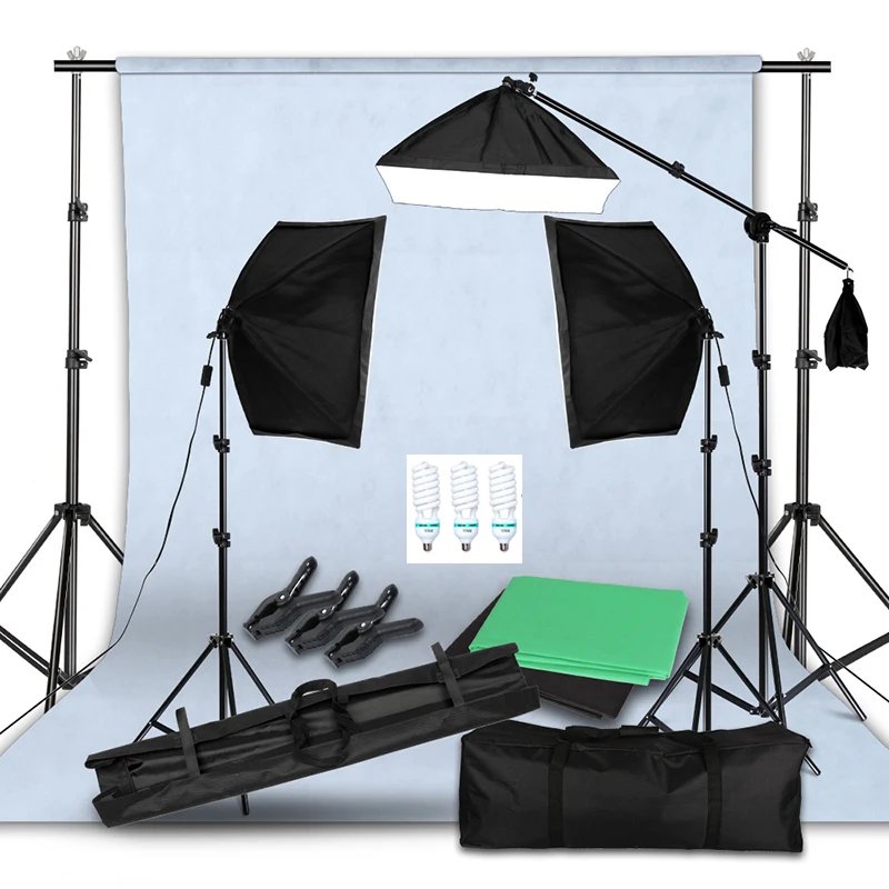 

Softbox Photo Studio Lighting Kit and 6.6ftx6.6ft Background Support System Including 3pcs Backgrounds (Black / White / Green)