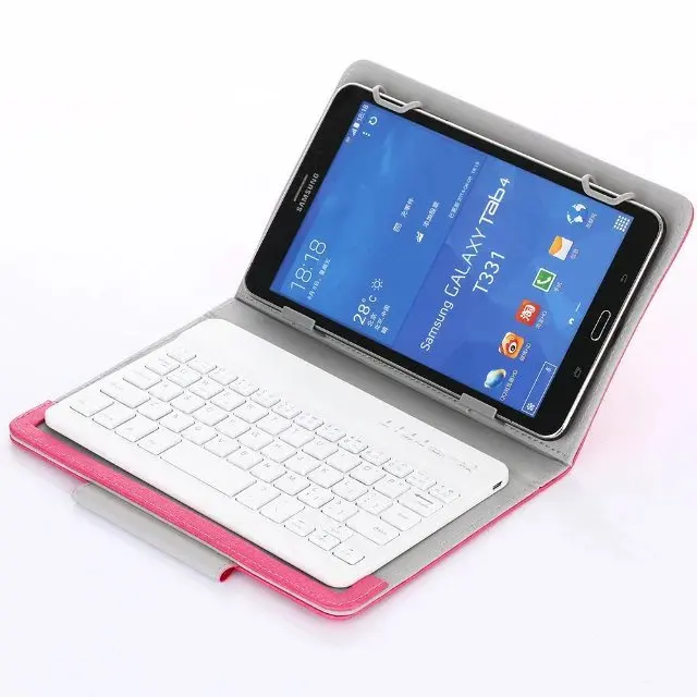 

7 Inch/10 Inch Flat BT Keyboard For Ipad Tablet Phone Three-network Universal Keyboard Leather Case, Blue,red,purple,black,pink,peach pink,brown