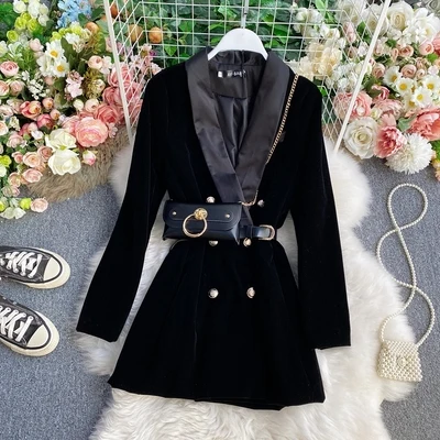 

A057 Latest Design Autumn Winter Women Fashion Velvet Black Dress
