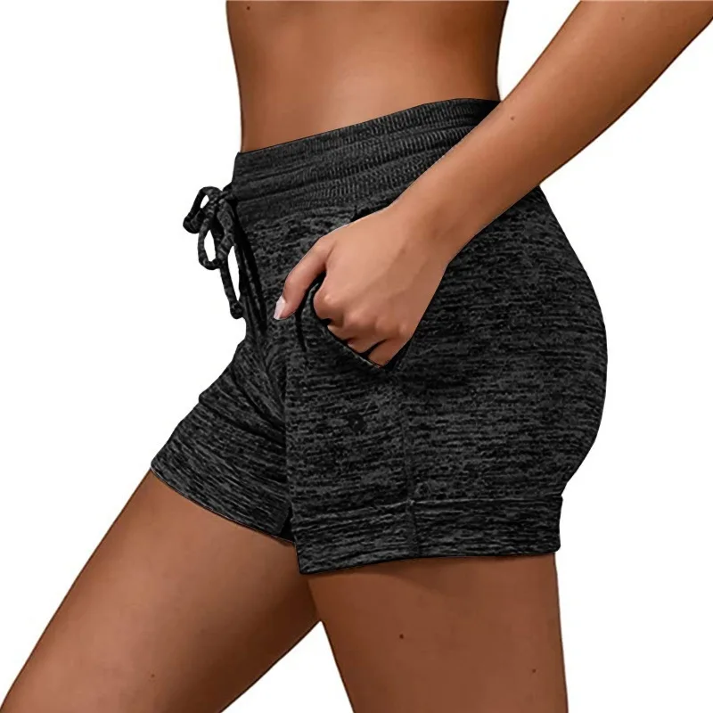 

in stock cotton yoga shorts woman scrunch with pockets summer yoga shorts with drawstring, Customized colors