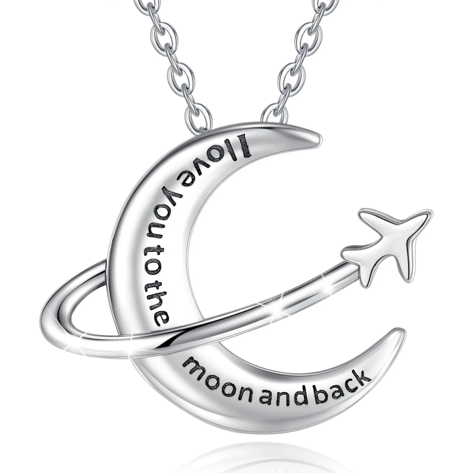 

Merryshine 925 Sterling Silver Crescent Moon and Airplane Necklace Jewelry for Valentines Gift