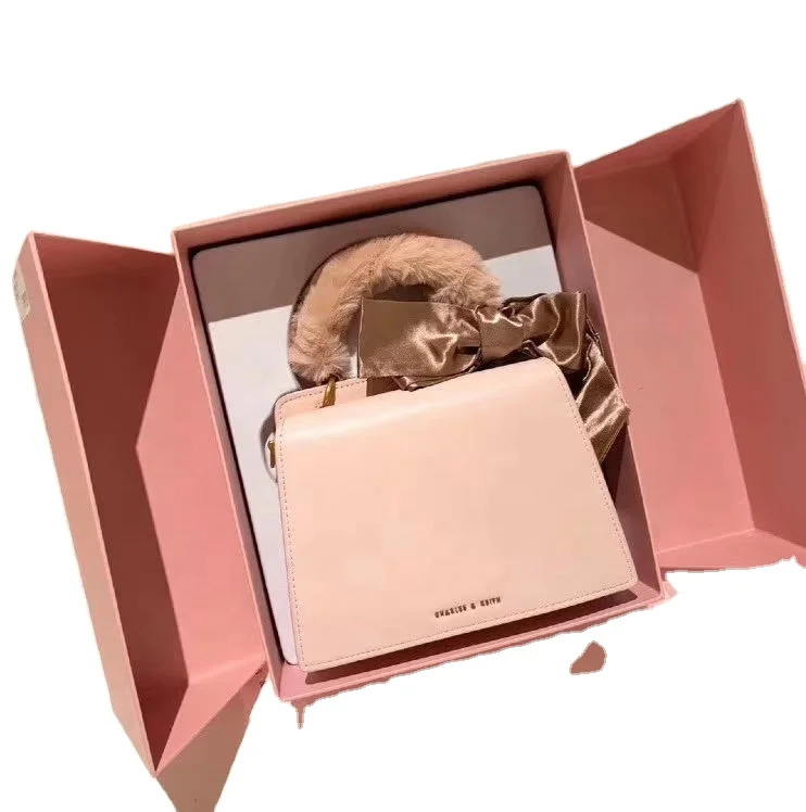 

2021 Fashion charles kelth bags pu leather shoulder fur pink tote women ladies girls handbag for Valentine's Day with pink Box