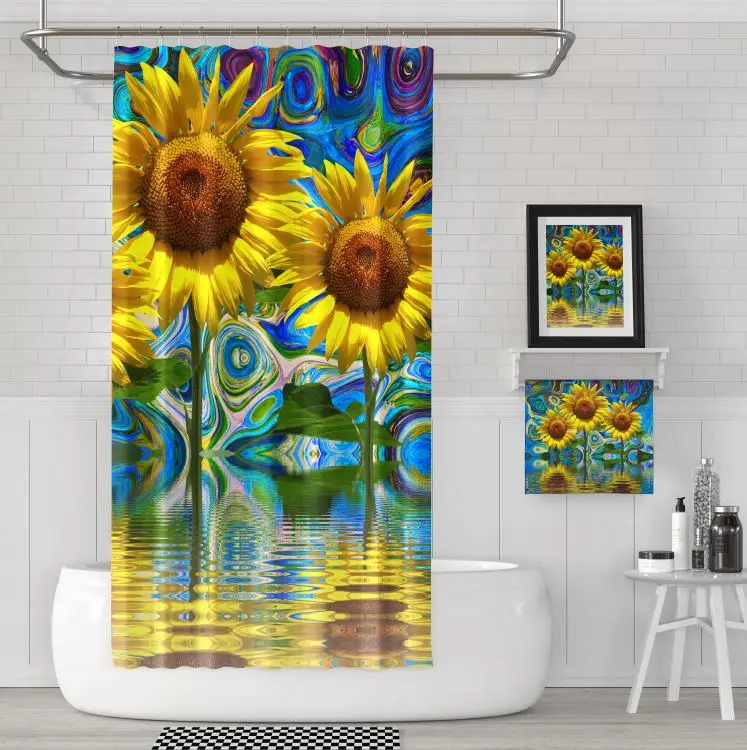 

Waterproof 3D Printing Customized Bathroom Set Luxury Bathroom Set Polyester Shower Curtains 180X180cm, As customer`s request