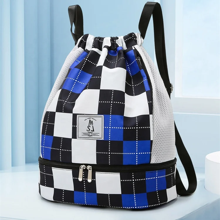 

Colorful Checkerboard Custom Waterproof Duffle Women Men Gym Sport Travel Duffel Drawstring Bags Backpack with Shoes Compartment