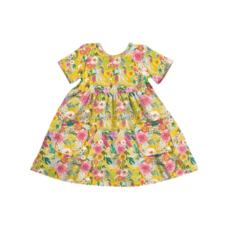 

New Design Children Boutique Clothing Soft Kids Wear Floral Print Baby Girl Dresses