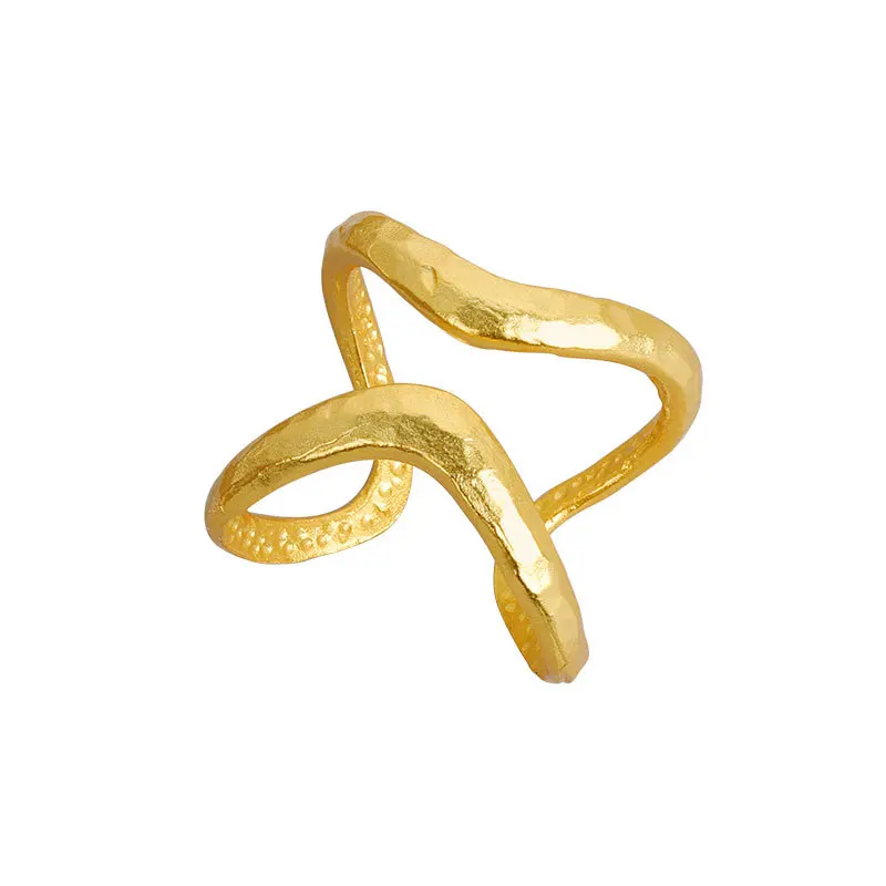 

Woman Ring Irregular Texture Hollow Sterling Silver Open Gold Plated Adjustable Cross Wholesale Silver Rings