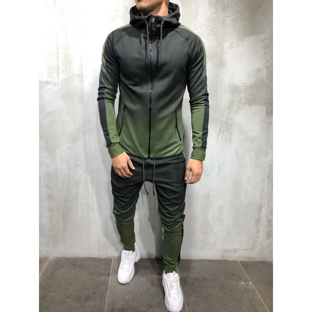 

New arrivals ombre long sleeve hoodies joggers 2 piece men clothes set, As picture or customized make