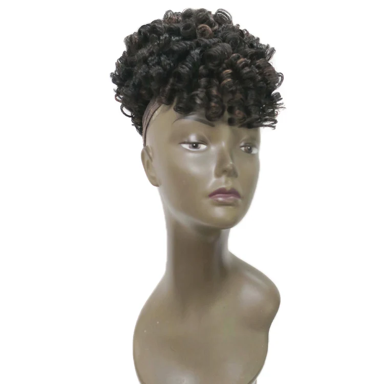 

Novelties High Quality Synthetic Hair Extension Ponytail Bangs Puff Afro Curl Pixie Short Spring Curl Black Women Drawstring, Customize all colors