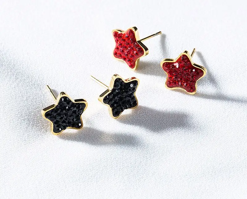 

Hot Sale Classic Shiny Red Rhinestone Diamond Hoop Star Stud Earrings,Ladies Earing Studs