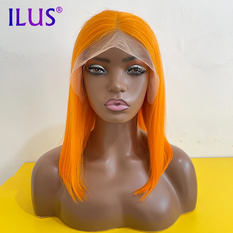 

Short Bob Wigs Orange Ginger Colored Peruvian Lace Frontal Wigs Straight 150% Full HD Lace Front Human Hair Wigs For Black Women