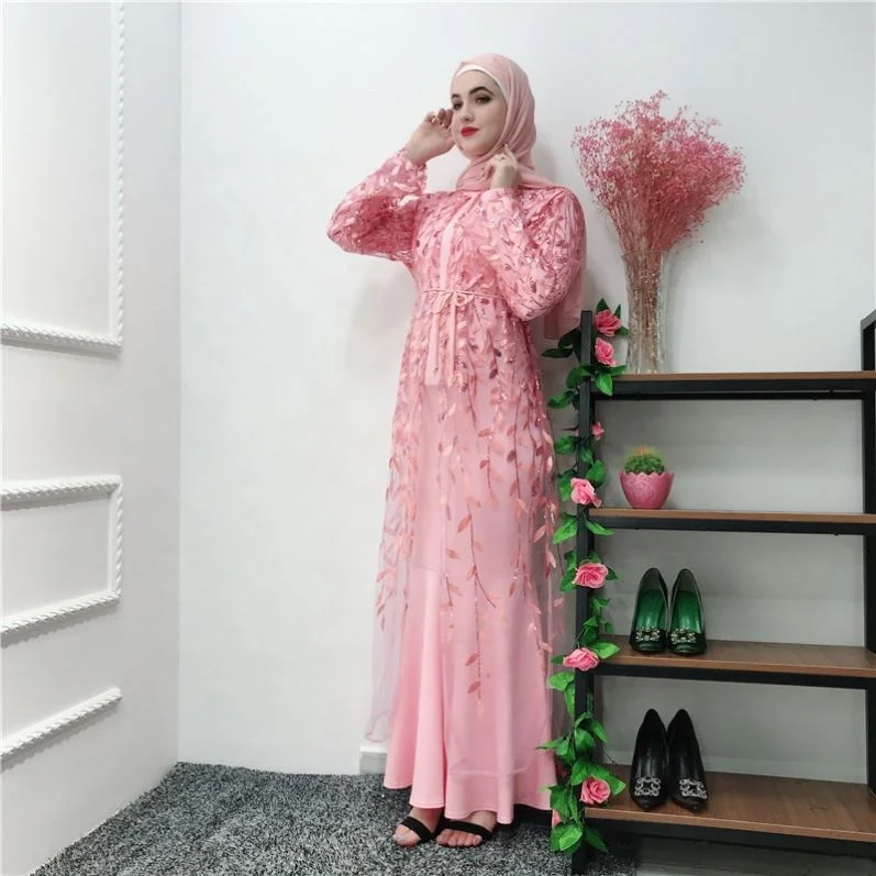 

Luxury Muslim Embroidery Abaya Full Dress Cardigan Kimono Hollow Out Long Robe Gowns Jubah Middle East Eid Ramadan Islamic, Color
