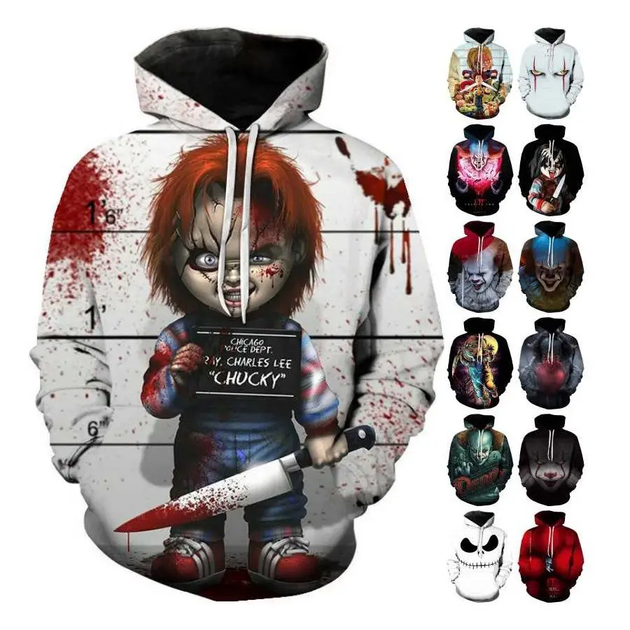 

CR101 3D chucky derry print pullover bulk oversize clothes hoody sweater men's halloween sweatshirt hoodies, Customized color