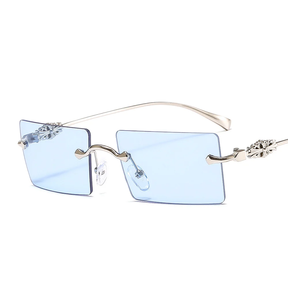 

Lbashades New Trendy big Size Rectangle Frameless Sun Glasses Hot Sale Women Men Ocean Lens Metal Sunglasses