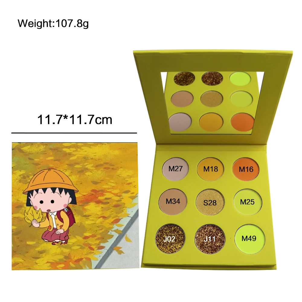 

9 Colors High Pigment Eyeshadow Palette Custom Yellow Palette Glitter Vegan Cruelty Free Eyeshadow Palette