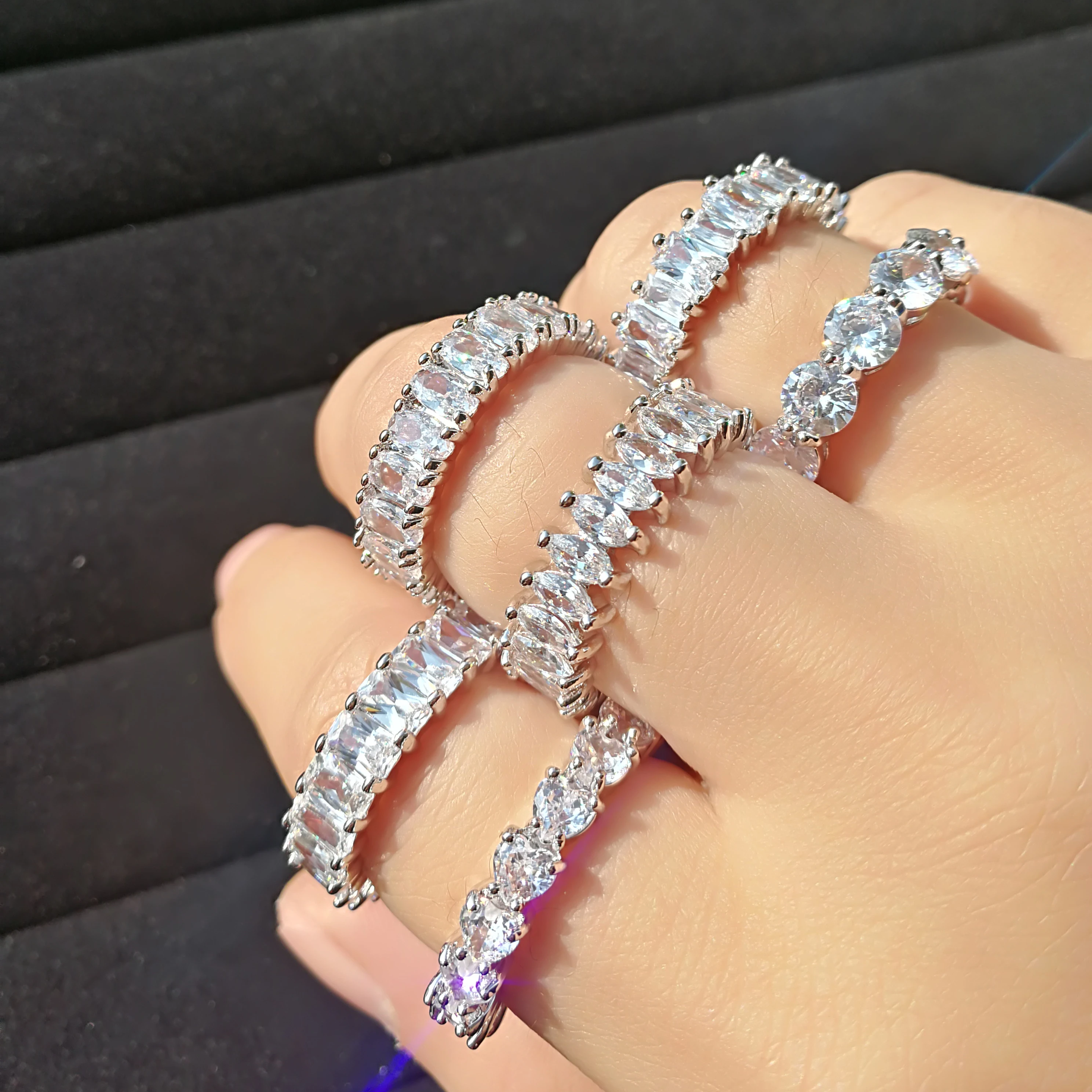 

925 Silver Plated Zircon Luxury Eternity Rings for Women Big Gift Wholesale Lots Bulk Wedding 925 CZ Band Ring