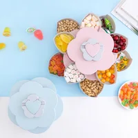 

Creative Rotating Candy Box Plastic Petal Double Single Layer Fruit Plate Divided Snack candy Fruit Bowl Household nuts Storage