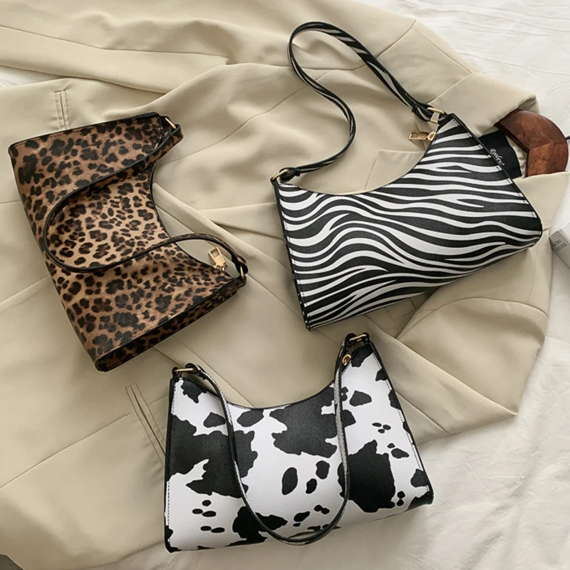 

Lady Underarm Shoulder Bag Fashion Women Ladies Leopard Print Leather Pu Black Girls Lady Handbag Accept OEM ODM Single Zebra, Customizable