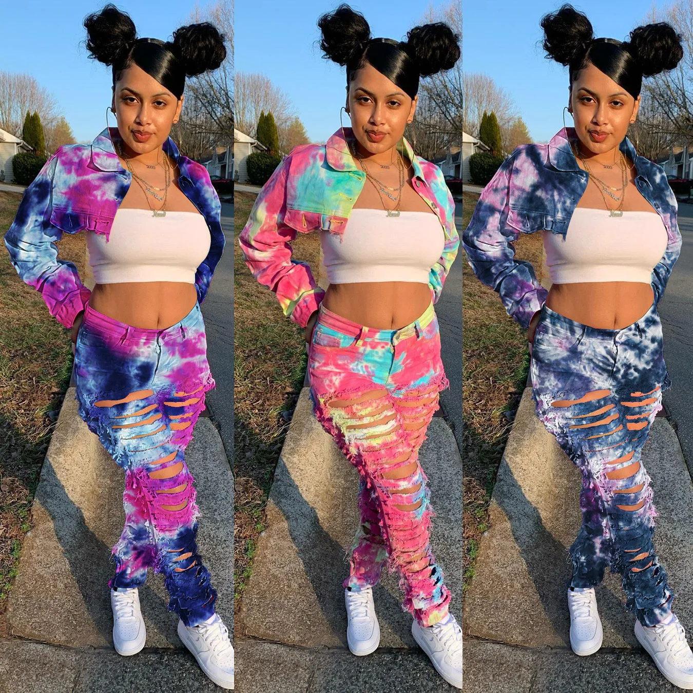 

fall ripped Denim Jacket ripped short jackettie dye Women denim jacket, 1 colors