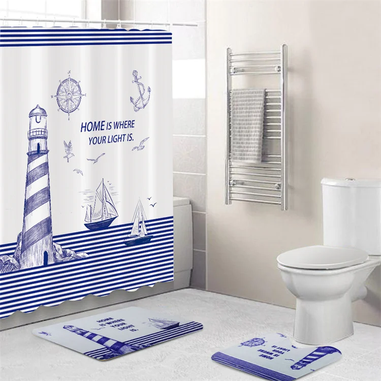 

Bathlux Hot selling wholesale designer Lighthouse customized logo waterproof 3D printing shower curtain