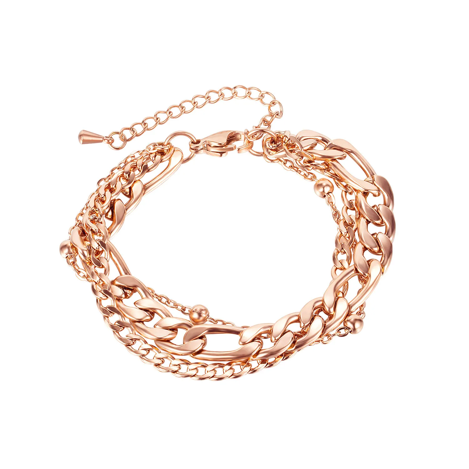 

Hiphop Cool Rose Gold Plating Multi Layer Stainless Steel Link Chain Bracelet For Women