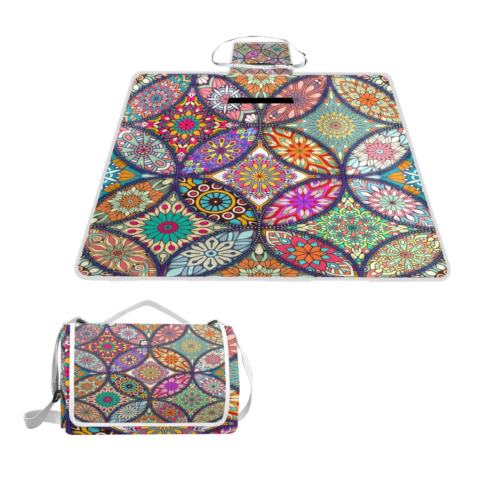 

Wholesales Custom Mandala Printed Waterproof foldable picnic rug Camping beach mat for outdoor