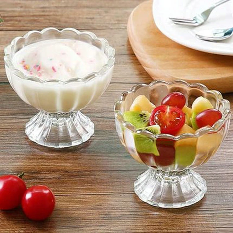 

High White Footed Glass Dessert Ice Cream Fruit Bowl