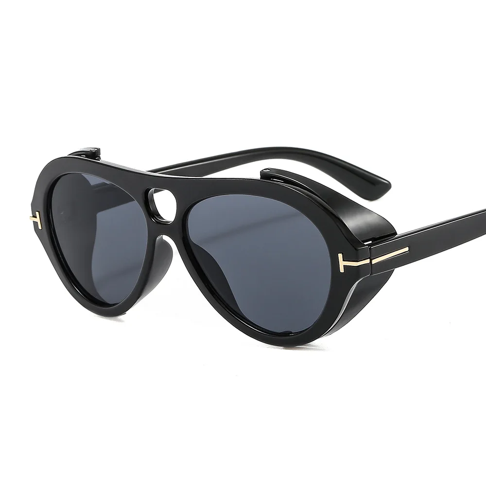 

High quality round steampunk sun glasses men women retro fashion custom logo Double bridge shades uv400 vintage sunglasses