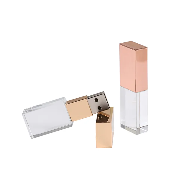 

Factory Promotional Custom LOGO Glass rose gold Crystal usb flash drive usb stick crystal elements pen drive without led light