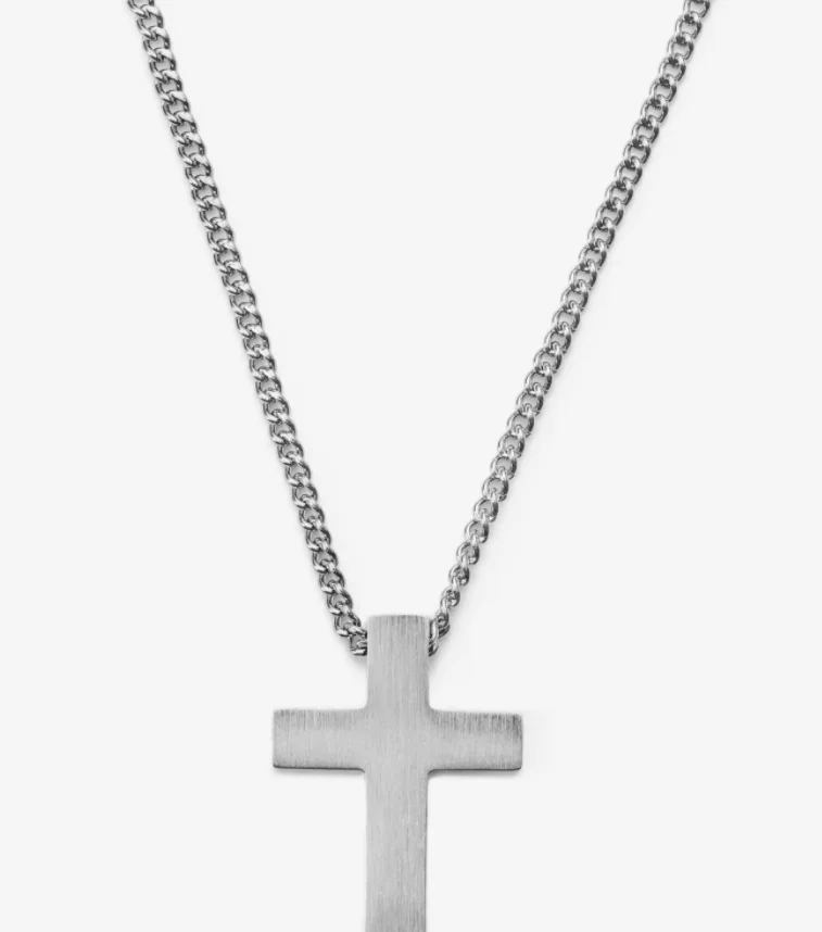 

2021 New Arrivals Popular Jewelry Cross Pendant Handsome Man Gift Brushed Necklace For All People, Silver