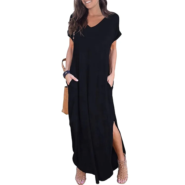 

Women's Casual Dresses Girl's Black Dress With Pockets Long Dress