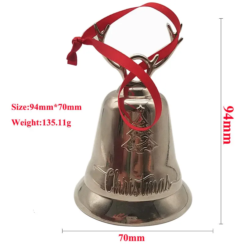 Custom 3D zinc alloy large size smooth silver color filled logo metal felted bell christmas decoration With jingle bell