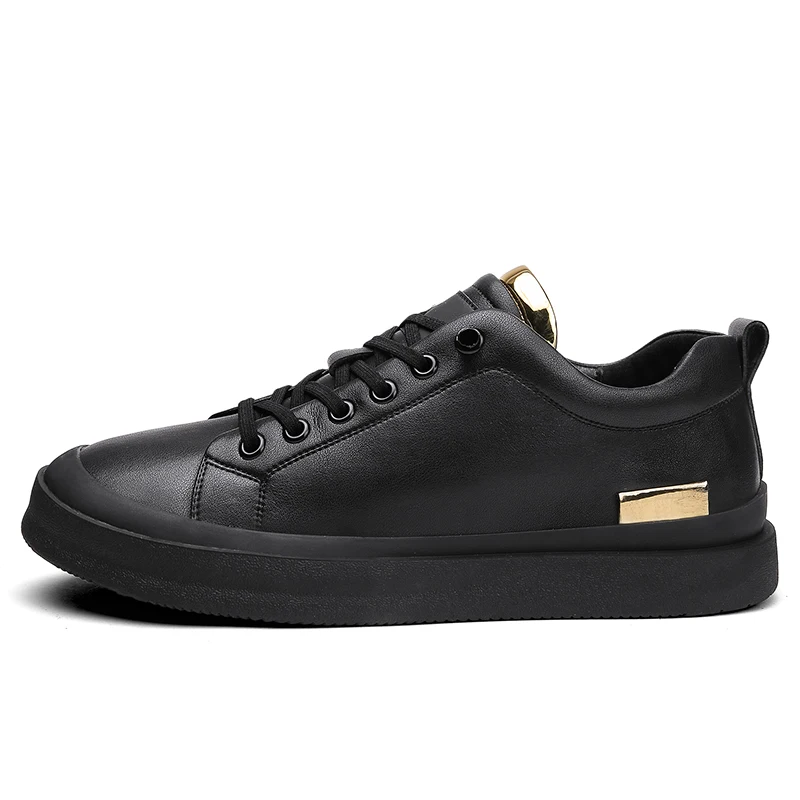 

Men's Lace Up Genuine Leather Skateboarding Shoes Casual Shoes Black Fashion Sneakers, Black,khaki