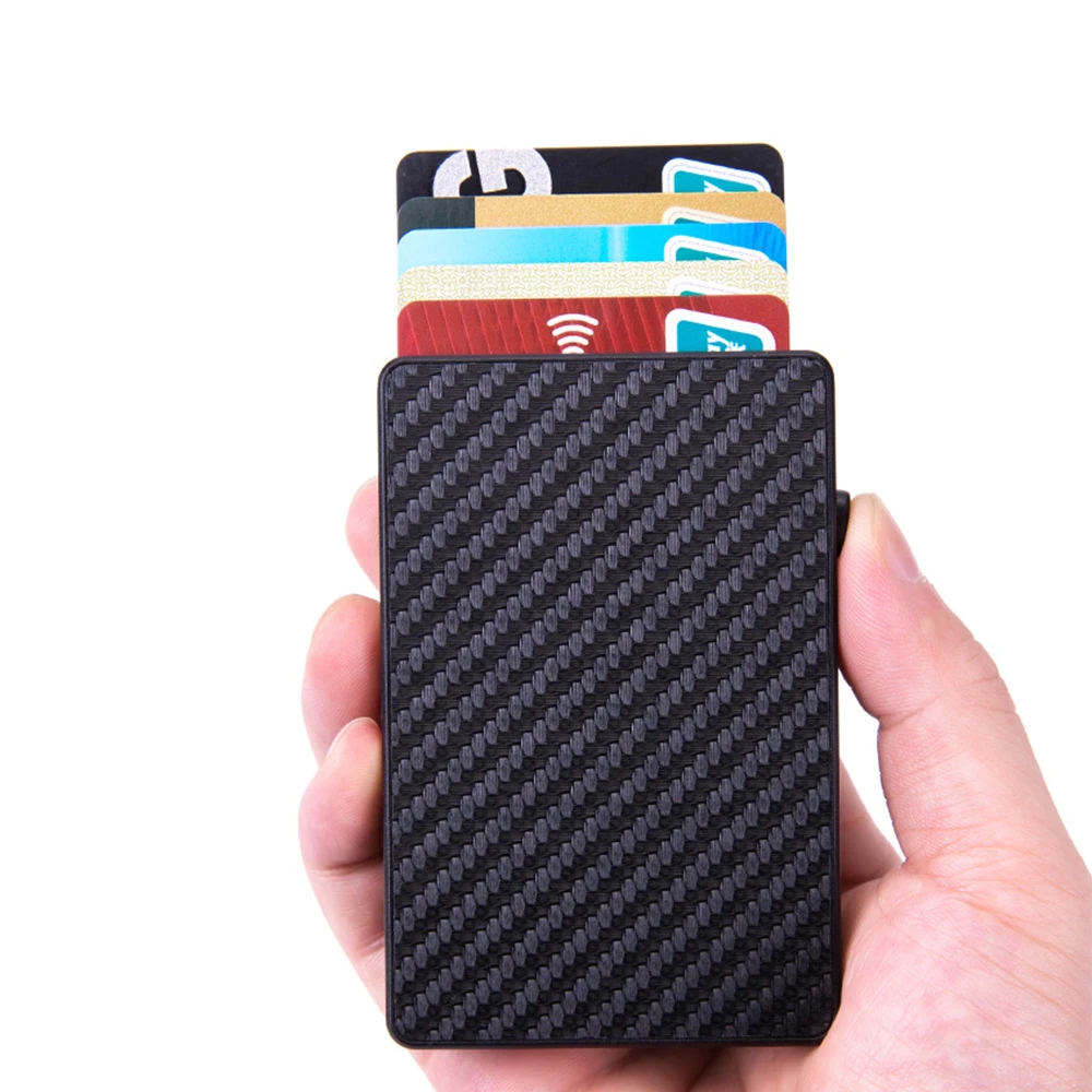 

Fashion Carbon Fiber Cardholder Pop Up Slim Money Clip Card Case RFID, Black,silver