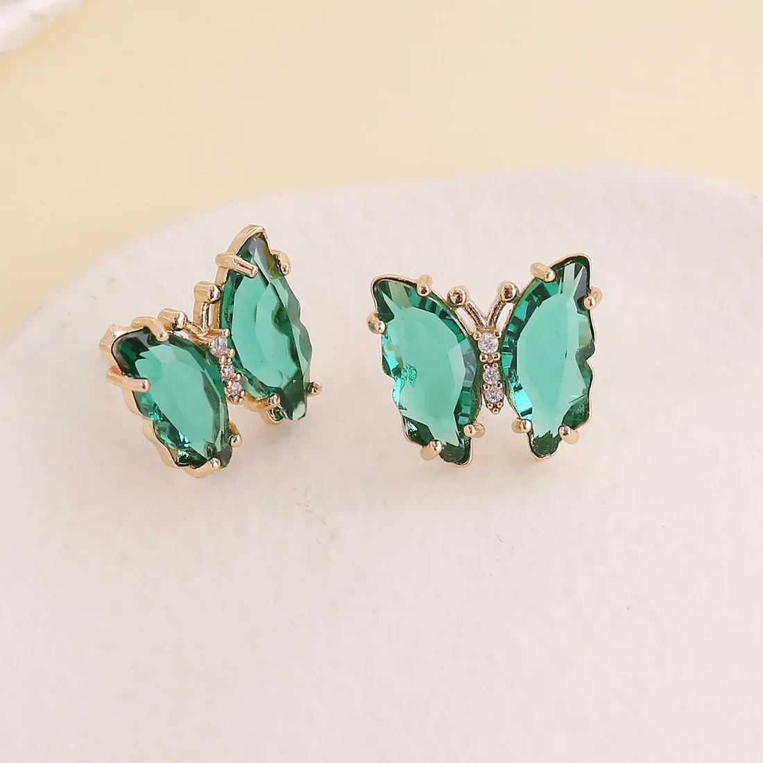 

FDshine New style elegant ladies wedding fashion butterfly shaped candy color shiny crystal ladies stainless steel earrings