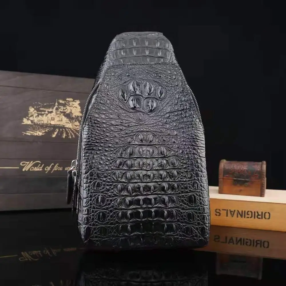 

Superior quality high grade Genuine Real Crocodile Head Leather Men Chest Wallet Bag Crossbody Chest Bag