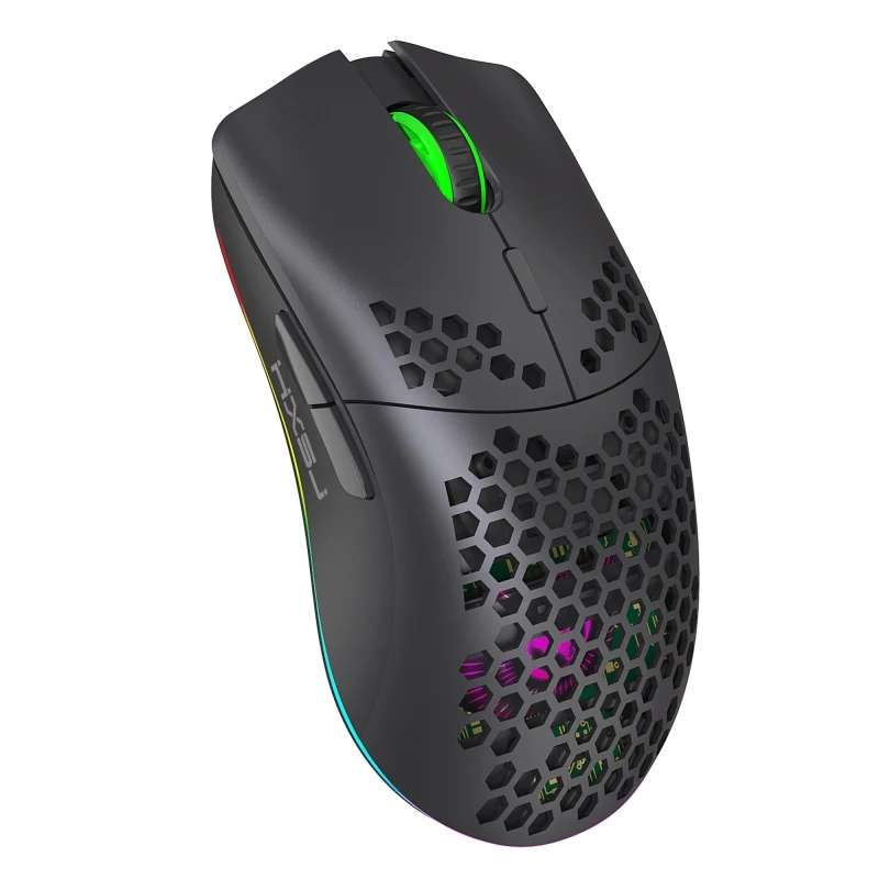 

Top seller HXSJ T66 7 Keys Colorful Lighting Light Weight Programmable Gaming Wireless Mouse