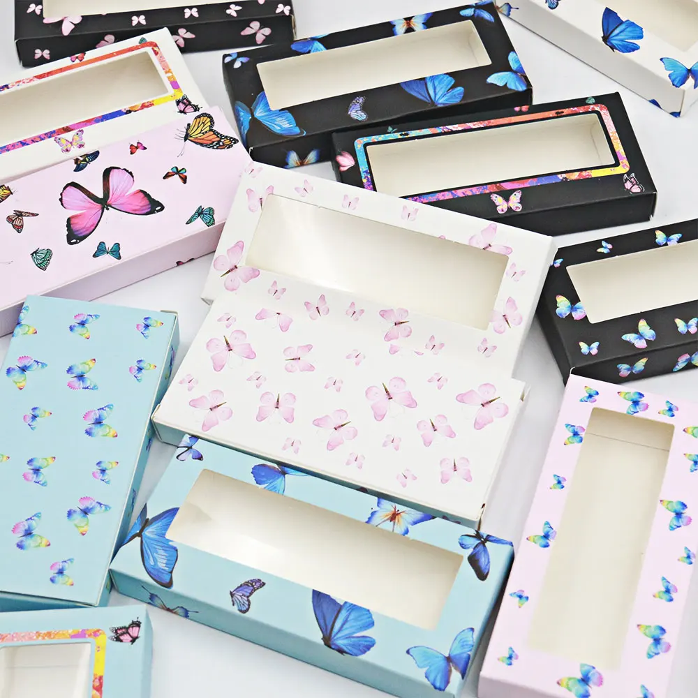 

Custom Print Recycled Paper Card Eyelash Boxes Wholesale Cute Lashbox Window Lashcase Butterfly Design False Lash Package