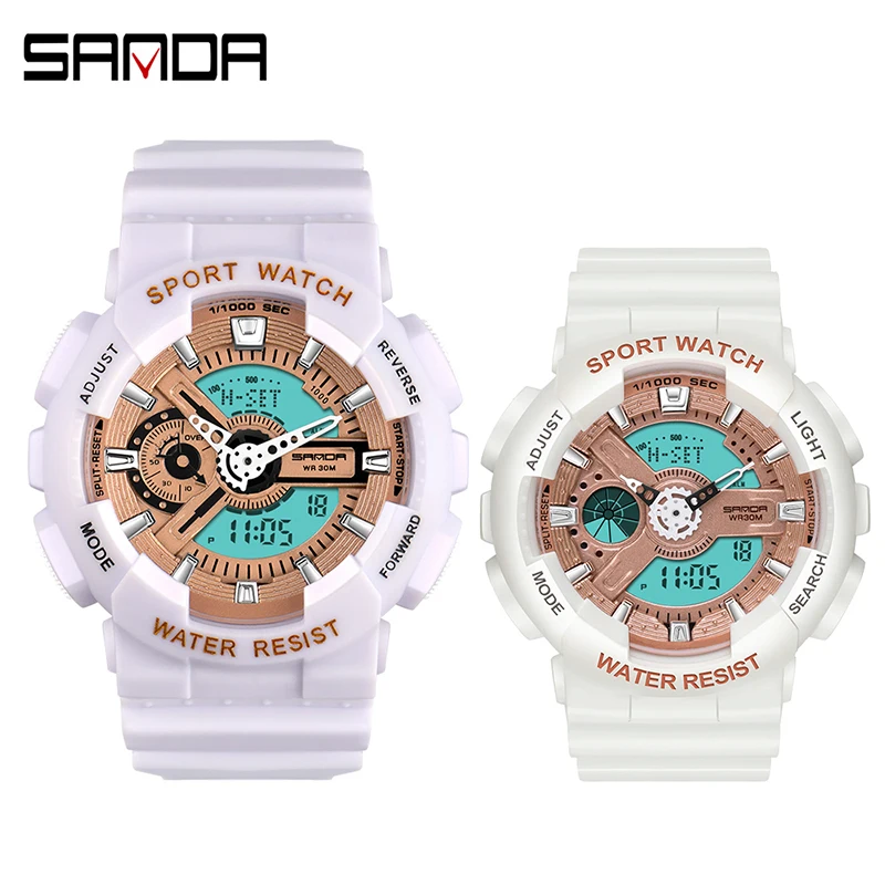 

Sanda 299-292 Sport Stylish Electronic Watches LED Analog Luminous Waterproof Chrono Silicone Fashion Couple Digital Watch