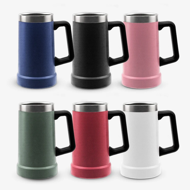 

Custom 24oz Double Wall Stainless Steel Vacuum Insulated Thermal Beer Cup with handle, Customized color